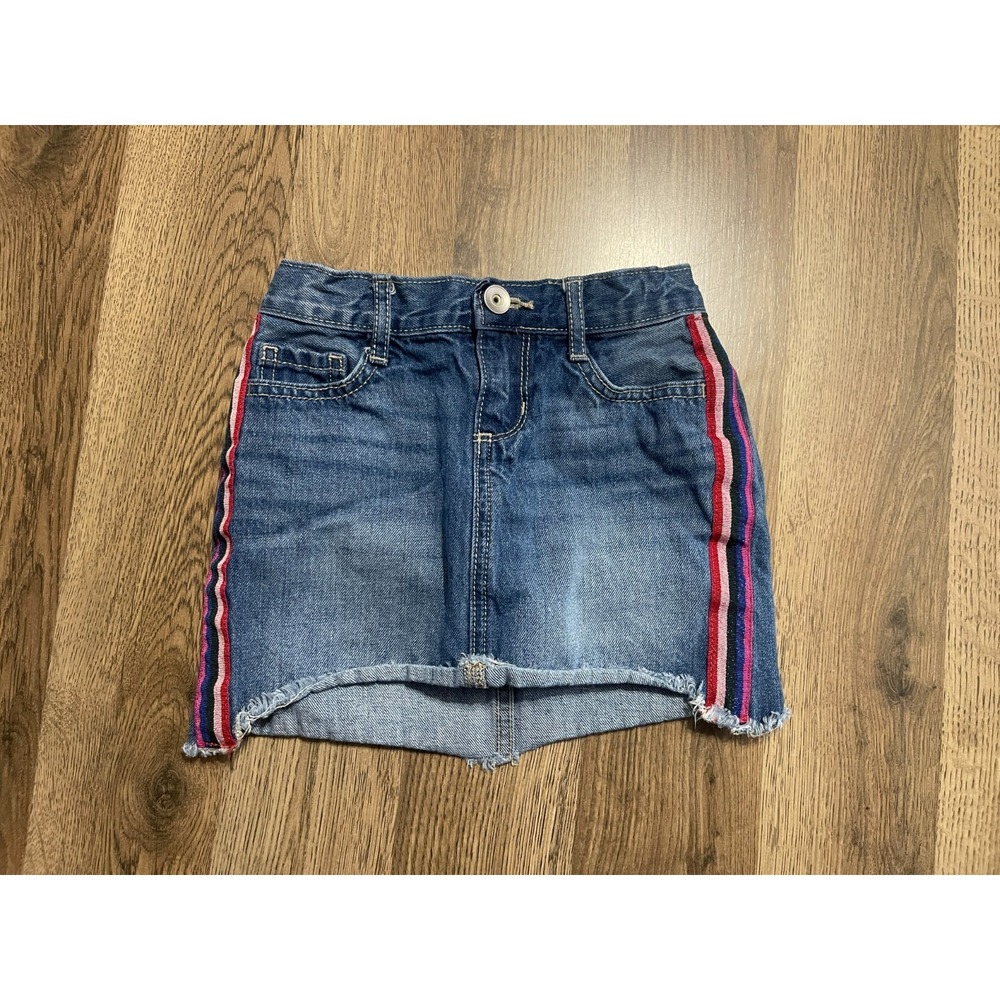 The Children's Place Skirt, Girl's Size 4, Blue, Denim, Mini, Raw Hem, Pink Line